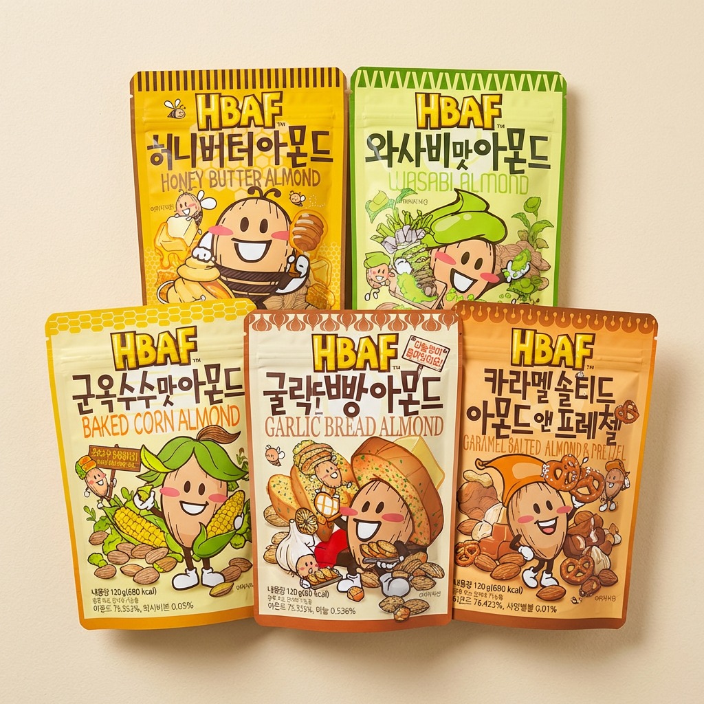 HBAF 시즈닝 아몬드 다섯 가지 맛이라 집 간식 걱정이 줄었어요