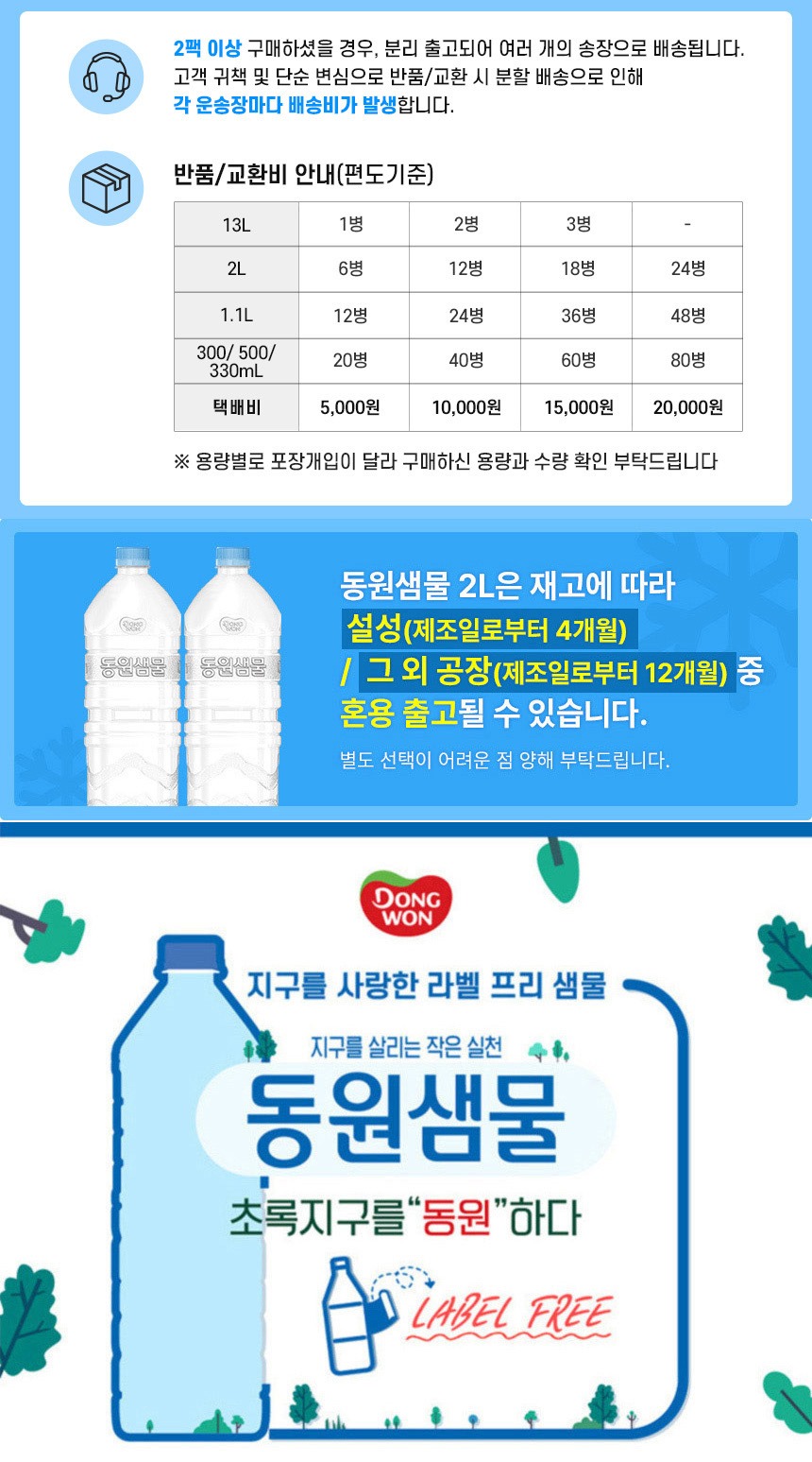동원샘물 생수 2L 6병, 살림하다 보니 무라벨이 편하더라고요 4