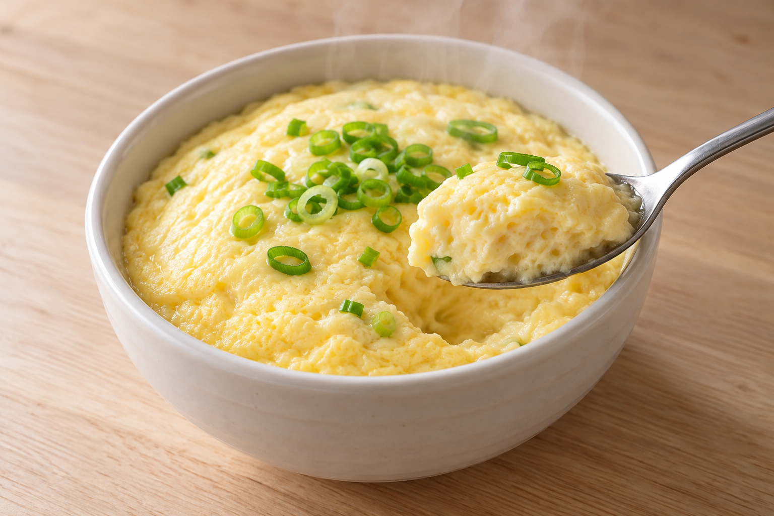AI illustration of fully set Korean steamed eggs topped with scallion