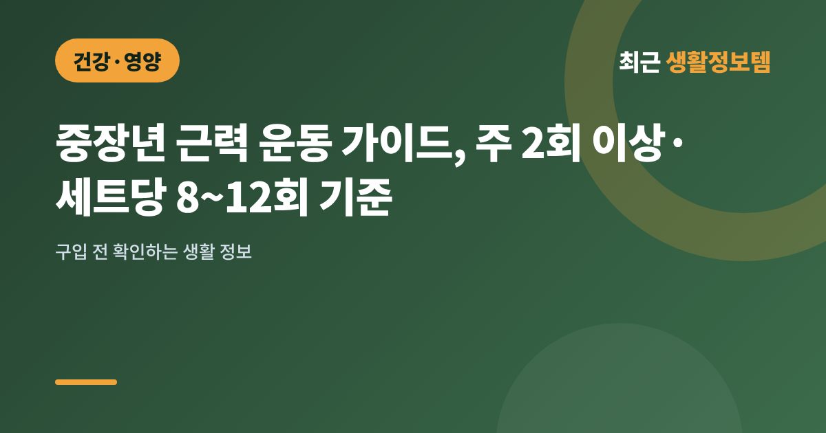 중장년 근력 운동 가이드, 주 2회 이상·세트당 8~12회 기준